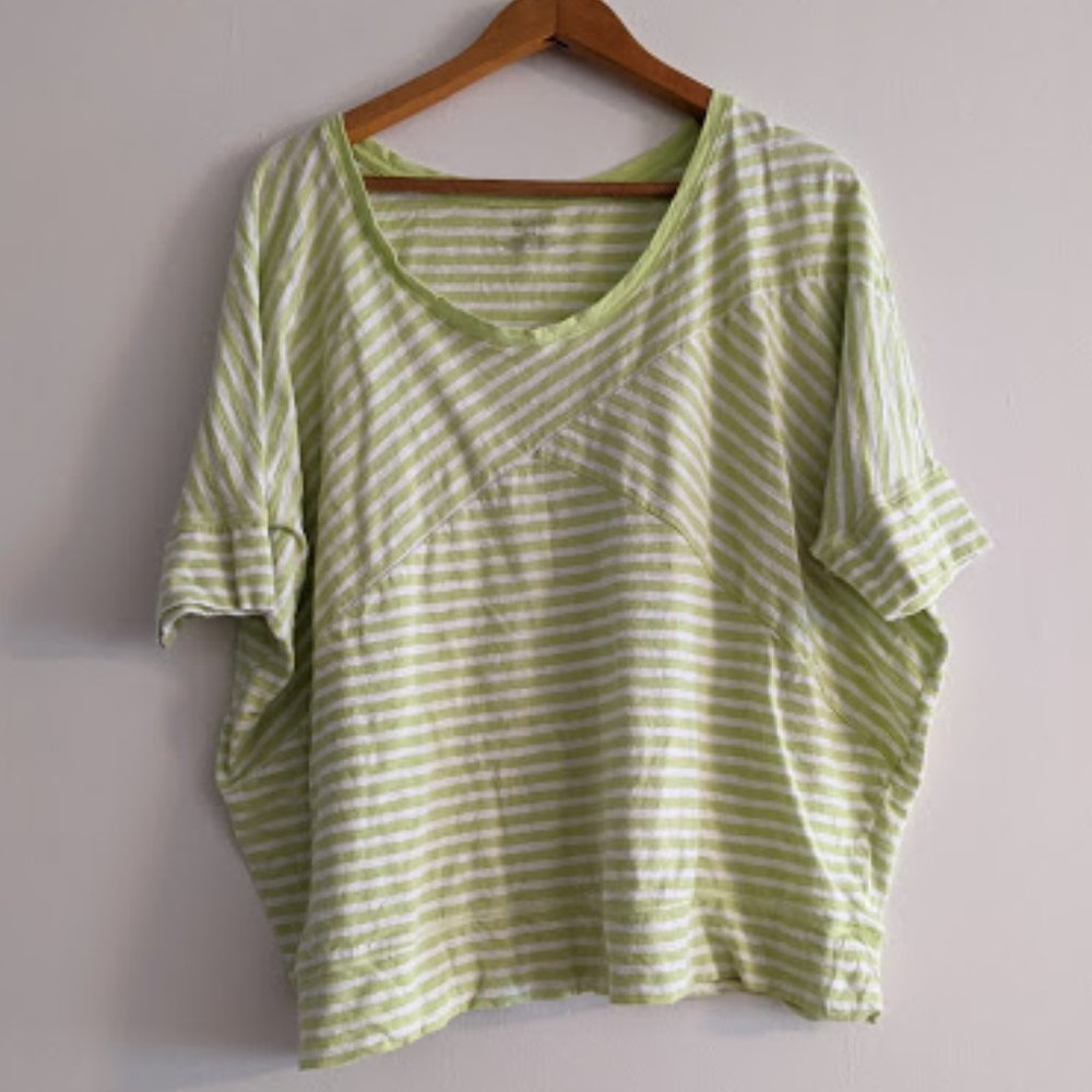 Lane Bryant Green and White Striped Shirt Sz 22/24